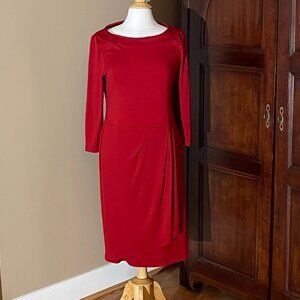 Talbots Wool Blend Maroon/Burgundy Red 3/4 Sleeve Faux Wrap Dress, M